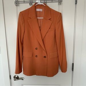 Mango Muted Orange Women’s Double-Breasted Blazer Size S Tailored Fit
